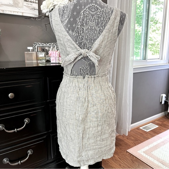 GREYLIN Linen Blend Mini Dress XS Gray White Stripe Open Back - Picture 9 of 16